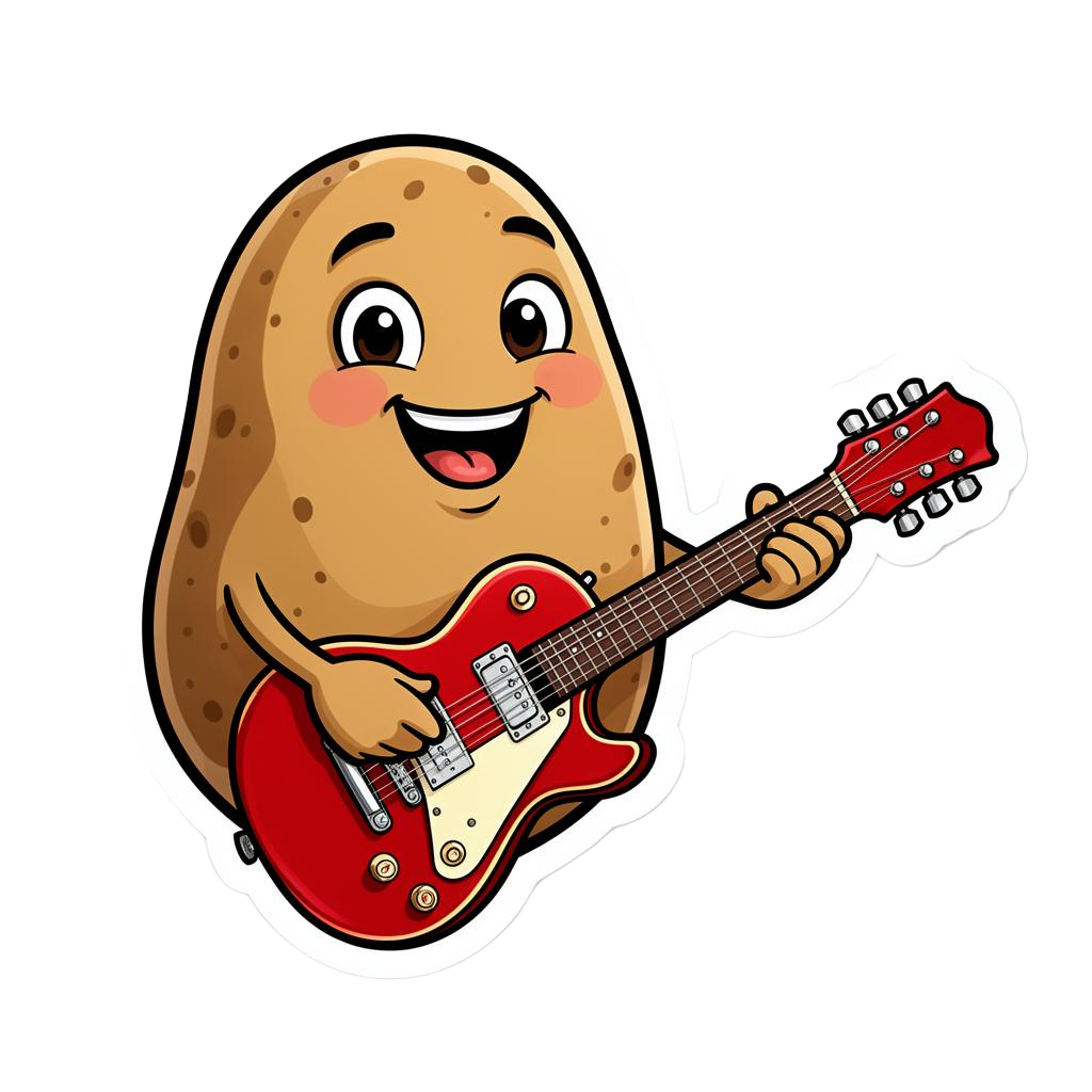 Aardappel mascotte met gitaar